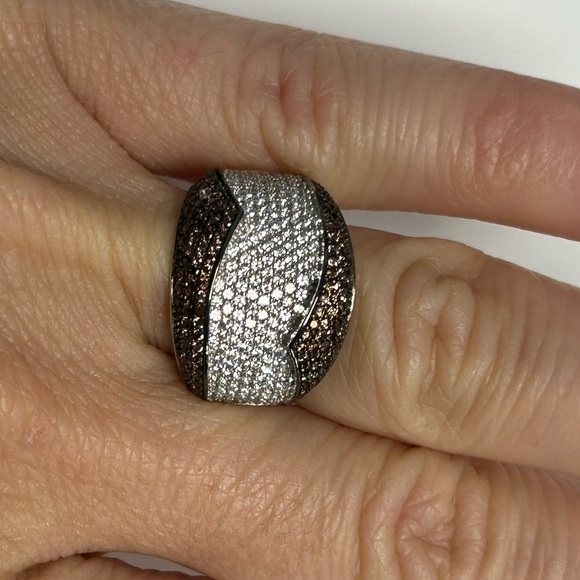 Suzy Levian Sterling Silver Brown White CZ Wide Pave Band NWT - Picture 4 of 7